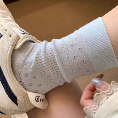 严选韩系奶油袜薄款镂空袜小花袜子透气甜美ins百搭中筒袜堆堆袜