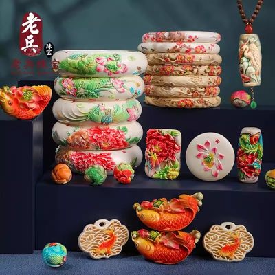 【老兵珠宝工厂店】猛犸牙手串珠108彩绘吊坠文玩八大守护神直播