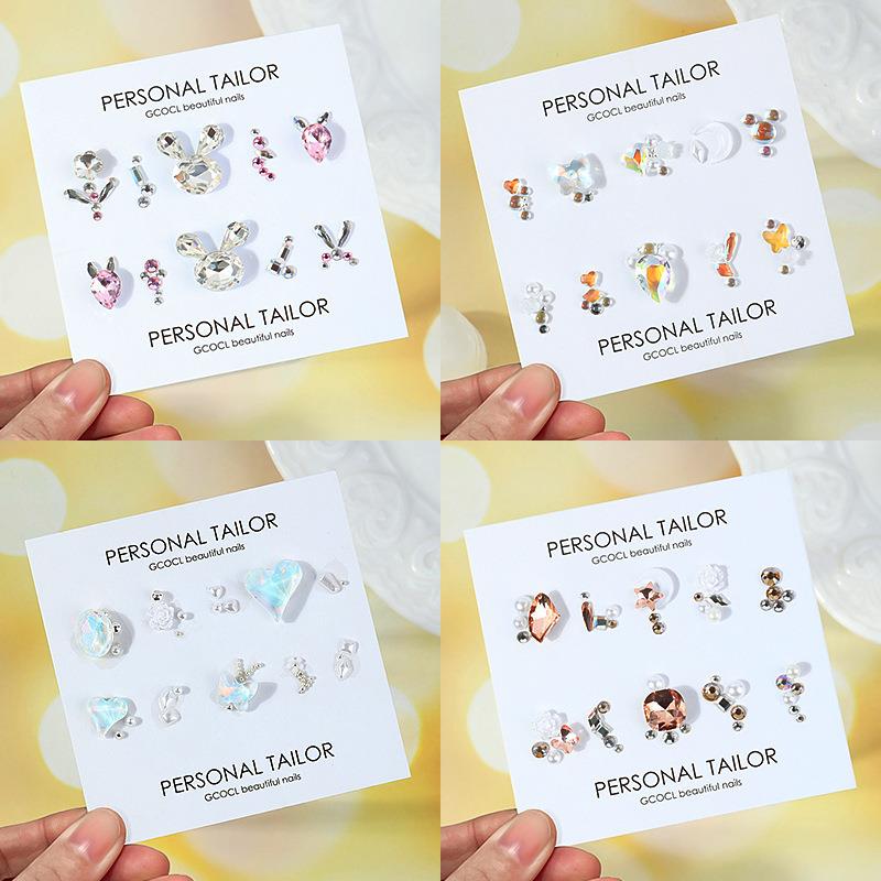 美甲饰品歪心月亮肥方平底指甲小配饰装饰穿戴甲材料包尖底钻