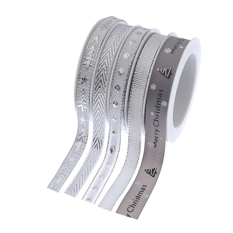 跨境新款印花子母圣诞丝带 礼品包装圣诞树装饰刺绣提花织带套装