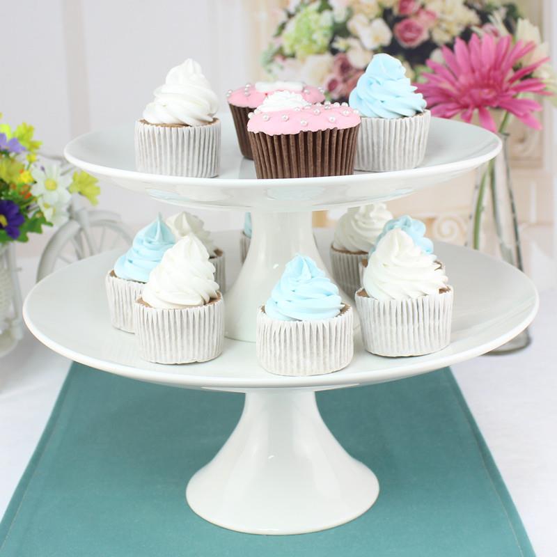 高脚托盘6/8101112寸欧式陶瓷小圆盘盘纯白蛋糕水果盘餐厅酒店餐