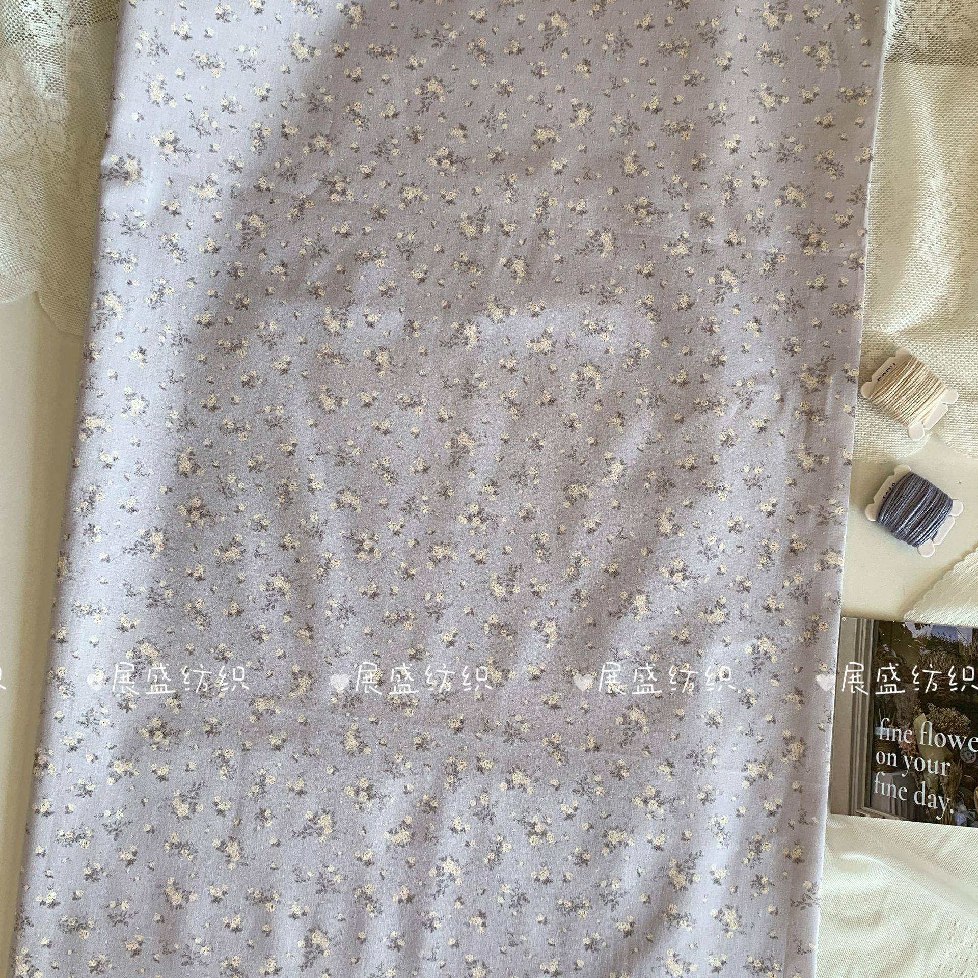 纯棉韩版INS风复古紫色素雅淡雅碎花布料 DIY亲子装箱包童装睡衣