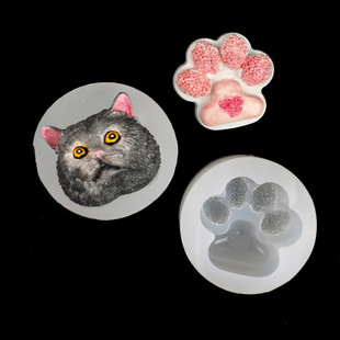 捏捏猫咪头猫爪造型具爱心闪闪猫爪香薰蜡烛皂模挂件