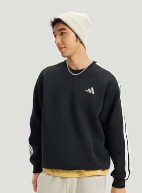 adidas阿迪达斯男子运动训练休闲三条纹针织圆领套头衫卫衣KR2514