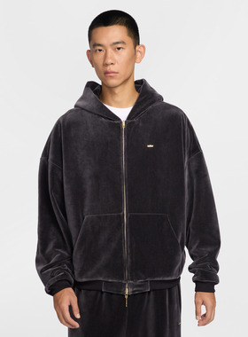 NIKE耐克男子詹姆斯篮球运动休闲仿丝绒连帽夹克外套IM0636-010