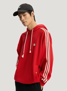 adidas阿迪达斯三叶草男子运动休闲印花针织连帽套头衫卫衣KT0646