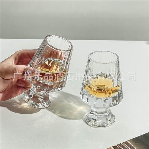 适用加厚中古vintage 条纹法式威士忌酒杯子清酒杯品鉴水晶玻璃小