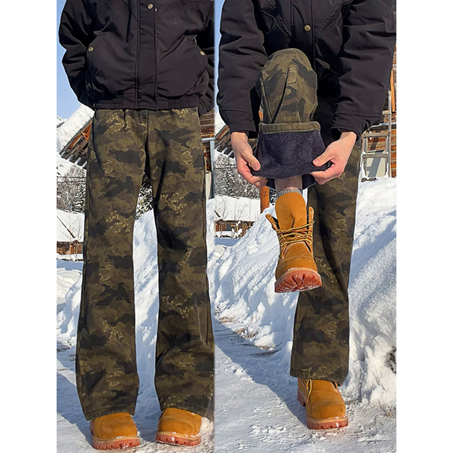 美式复古加绒微喇迷彩裤男秋冬加厚直筒修身显瘦牛仔裤痞帅弯刀裤,男装,牛仔裤,淘宝优惠券,粉丝福利购,淘宝优惠卷