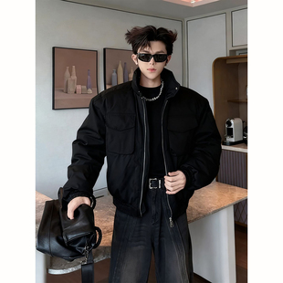 美式短款黑色轻骑兵bomber棉服男款冬季工装立领加厚保暖棉衣外套