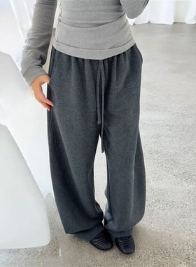 深灰色美式重磅弯刀卫裤男cleanfit慵懒松弛感裤子直筒休闲运动裤