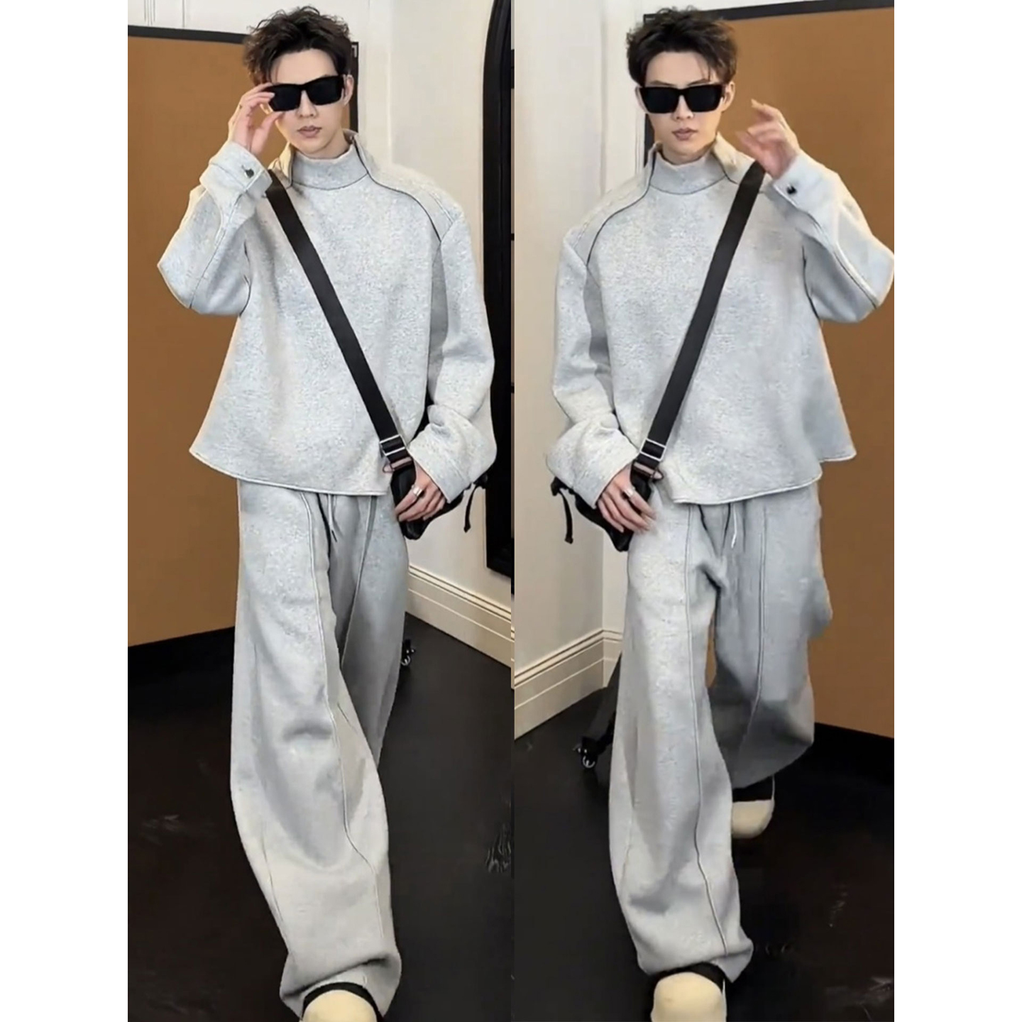美式复古半高领卫衣男秋季设计感