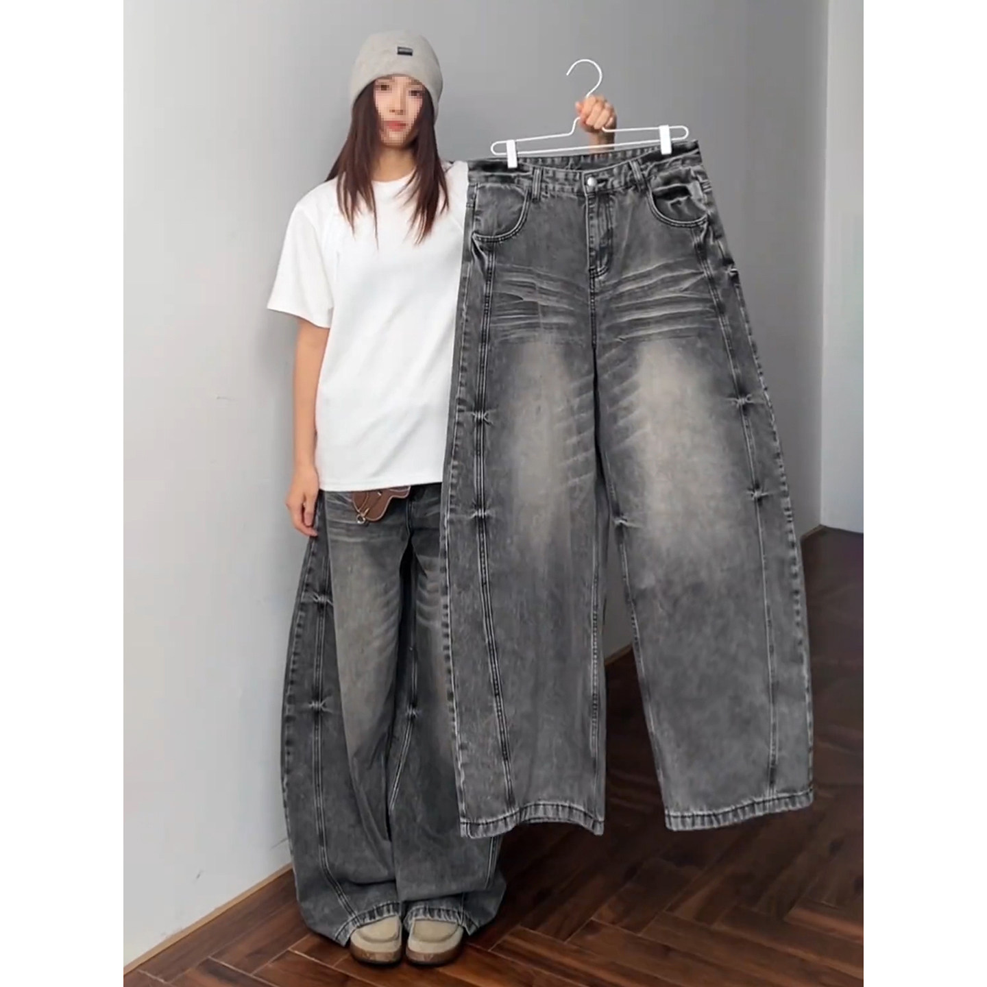 美式复古baggy弯刀牛仔裤男款猫须做旧微喇裤子直筒宽松阔腿长裤,男装,牛仔裤,淘宝优惠券,粉丝福利购,淘宝优惠卷