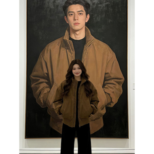 美拉德棕色飞行员夹克男春季美式复古棒球服bomber短款冲锋衣外套