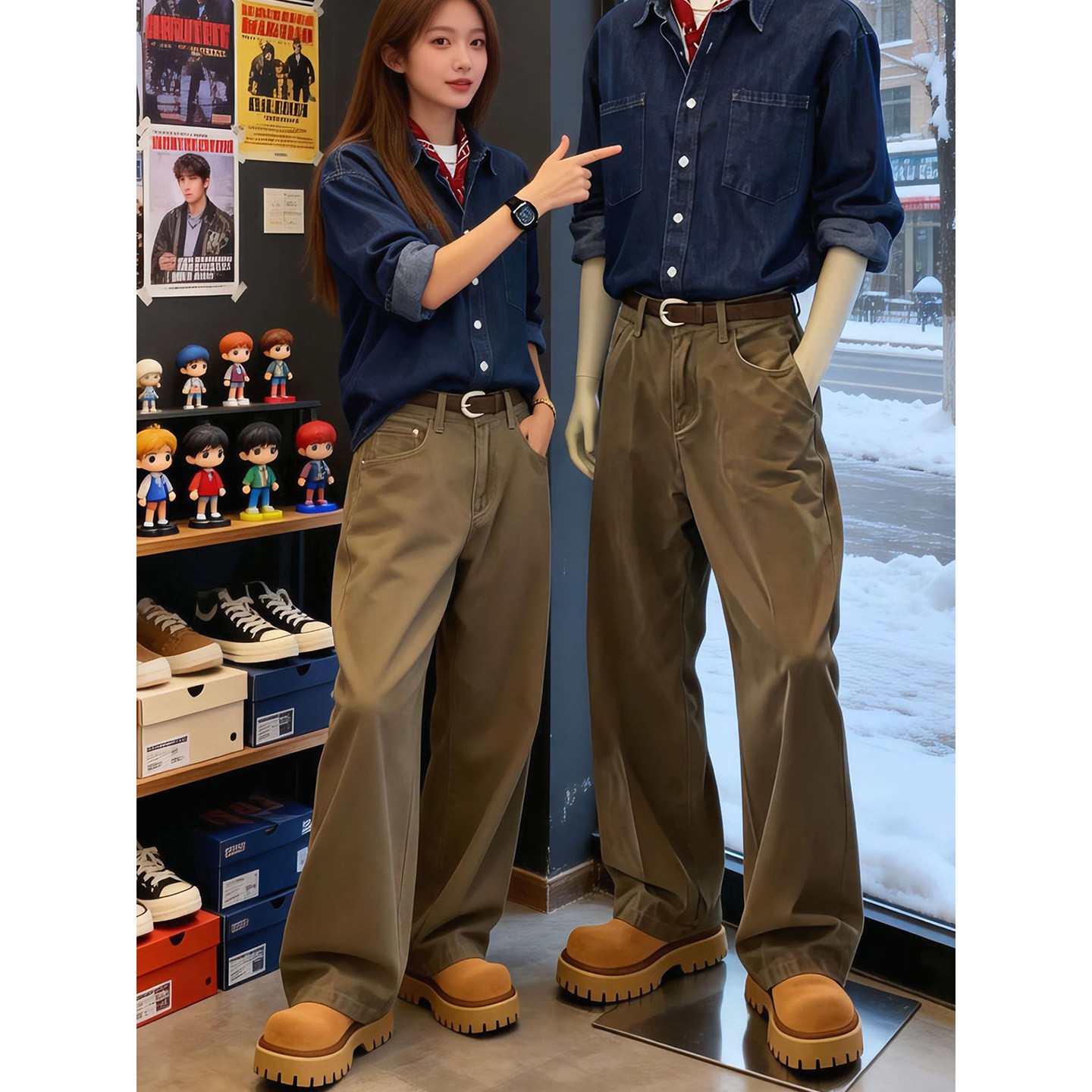 美拉德咖色阔腿工装裤男直筒美式复古vibe裤子水洗纯棉微喇弯刀裤,男装,休闲裤,淘宝优惠券,粉丝福利购,淘宝优惠卷