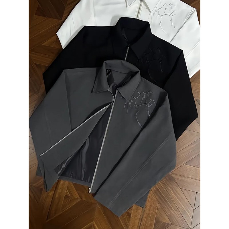 黑色美式短款垫肩荆棘外套男秋季