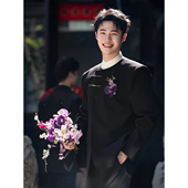 男高级感结婚订婚礼服dk制服中山装 新中山飞机扣垫肩西装 套装 西服