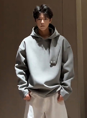 灰色解构重磅连帽卫衣男秋季太空棉高领外套痞帅美式cleanfit上衣
