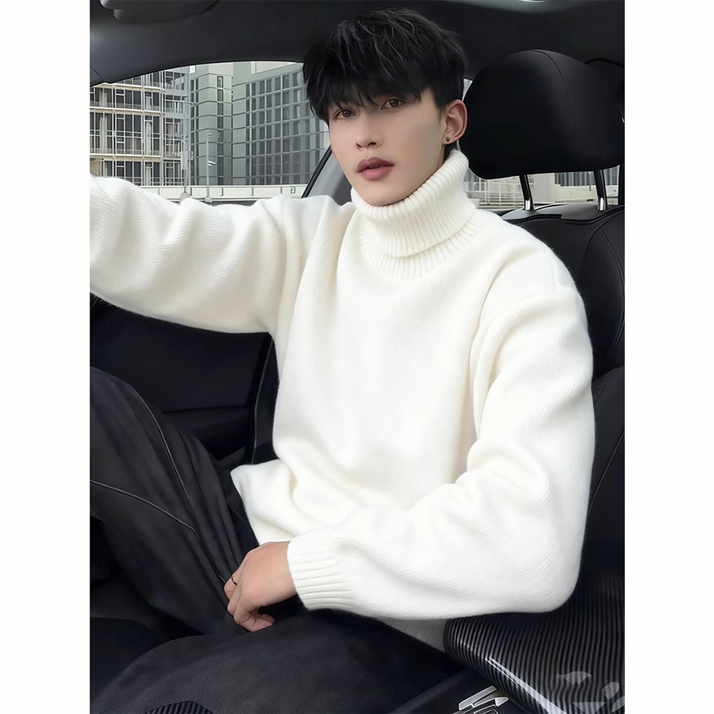 白色高领毛衣男款秋冬季加厚内搭