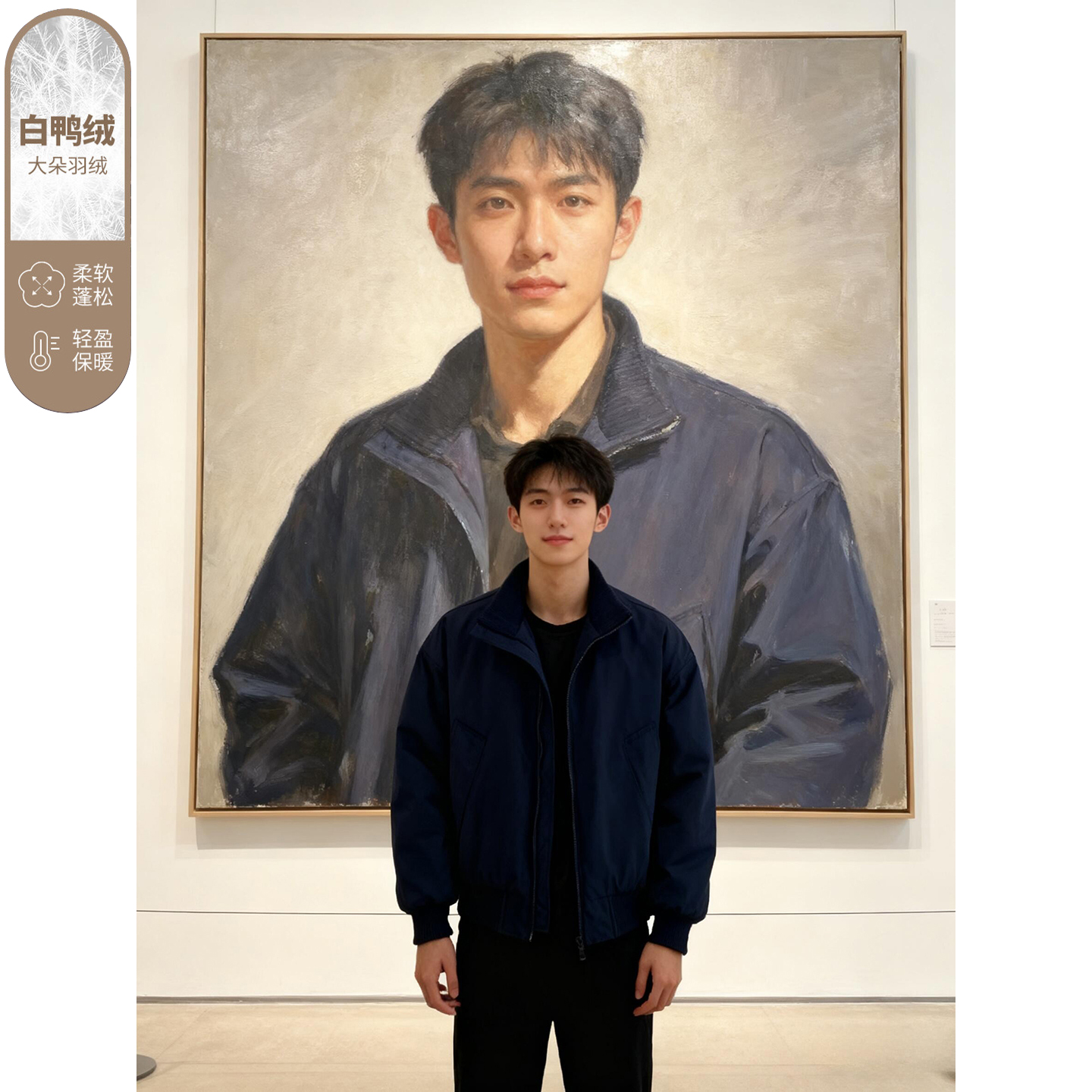 藏青色bomber夹克羽绒服男款冬季