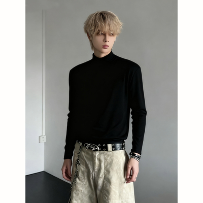 黑色半高领德绒打底衫男款秋冬季