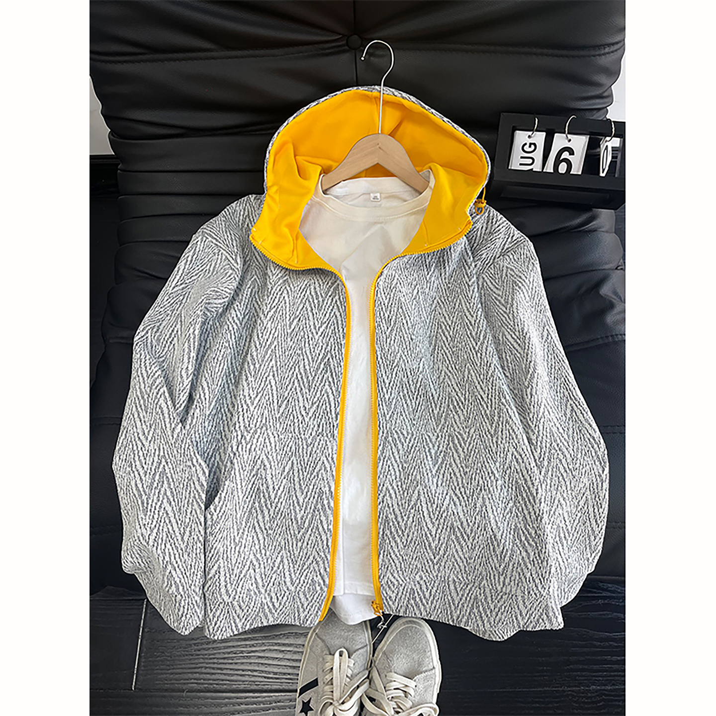 黑白小香风撞色连帽卫衣男女款