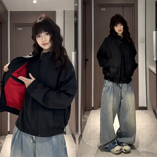 黑色立领冲锋衣外套男春季美式解构拼接工装夹克高级感短款棒球服