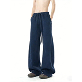 藏青色弯刀卫裤 男春季 宽松垂坠感阔腿裤 美式 重磅cleanfit休闲裤 子