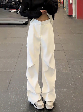 白色褶皱微喇西裤男款秋季高级感垂感阔腿裤子clenafit弯刀休闲裤
