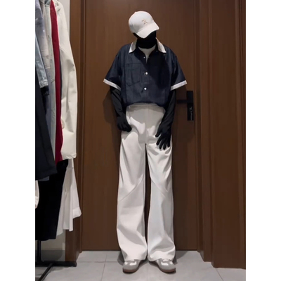 cleanfit白色褶皱西裤男款夏季