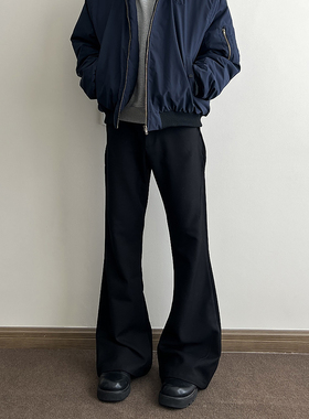 黑色男士直筒垂坠感西裤美式cleanfit弯刀裤子高腰提档直筒微喇裤