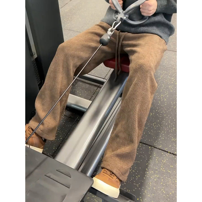 美拉德咖色人字纹休闲裤男秋冬季