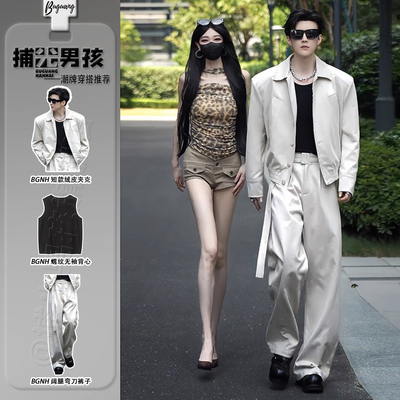 美式复古仿麂皮绒短款西服外套