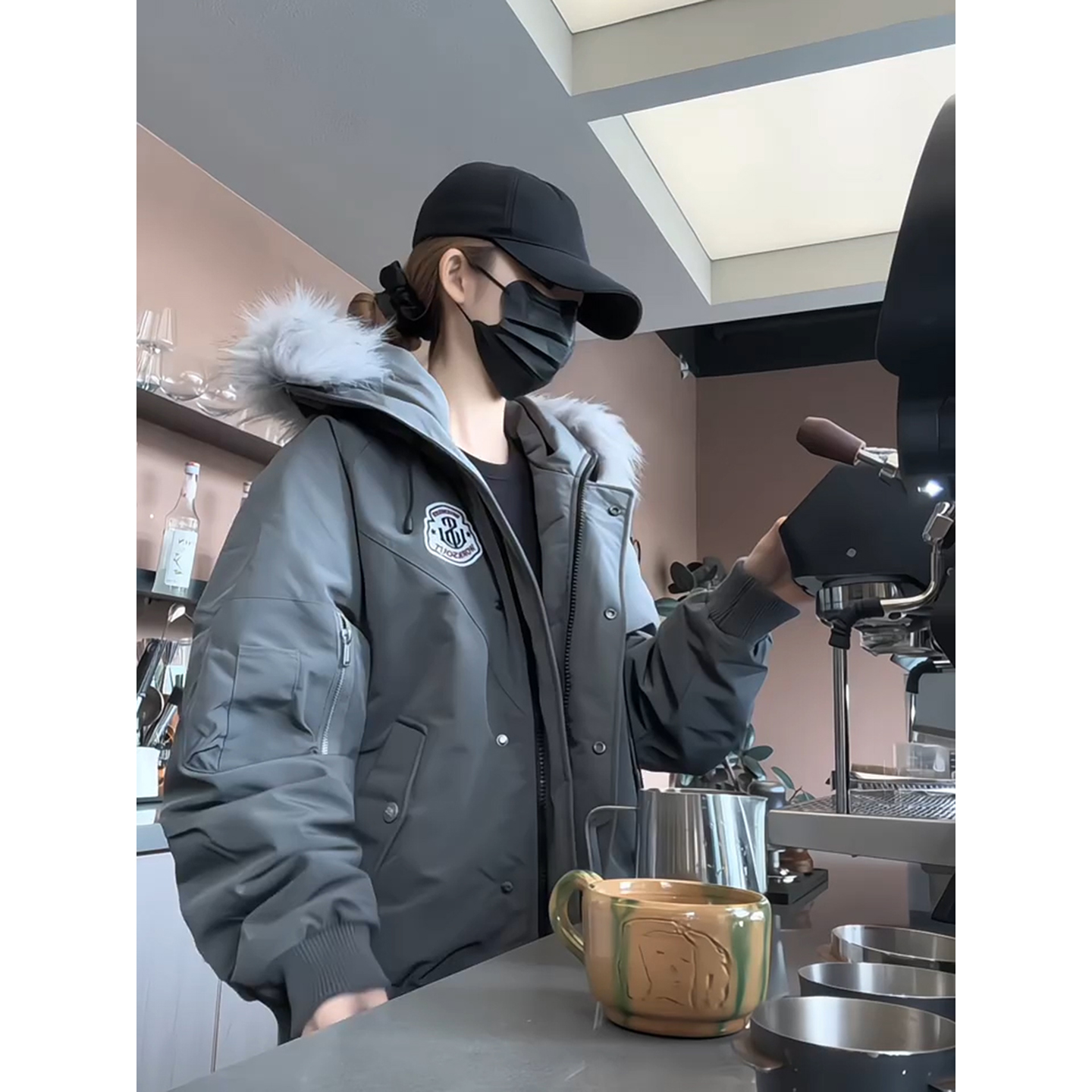 美式大毛领工装羽绒棉服男女冬季加厚连帽派克服短款廓形防寒棉衣