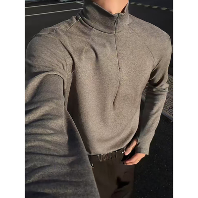 半拉链骨感修身打底衫男秋冬美式