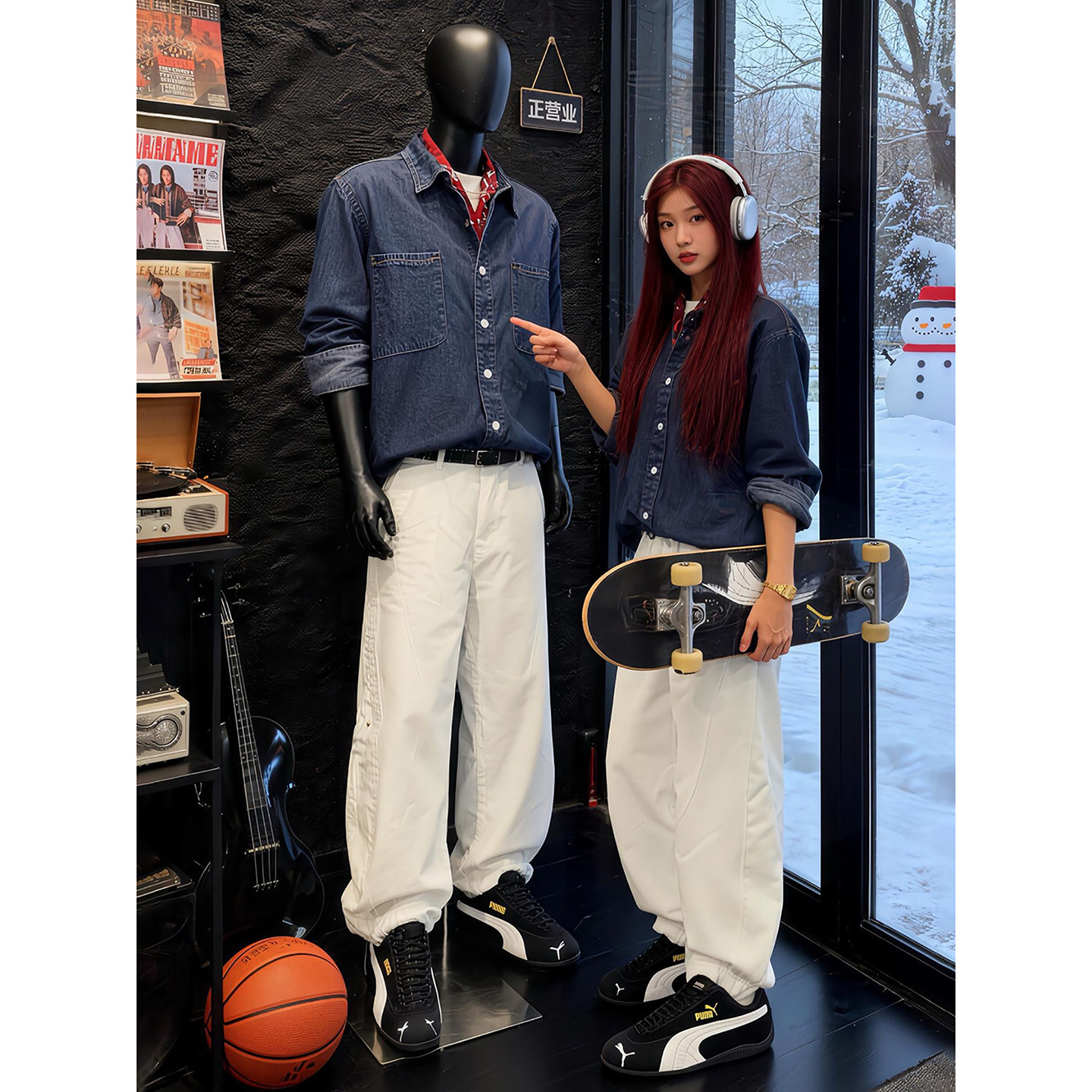 深蓝色美式复古牛仔衬衫男春秋季叠穿内搭长袖衬衣高级感正肩外套,男装,牛仔衬衫,淘宝优惠券,粉丝福利购,淘宝优惠卷