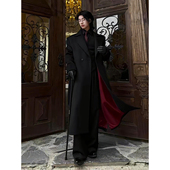 黑色红内教父风毛呢大衣男秋冬中长款 呢子西装 外套英伦风垫肩风衣
