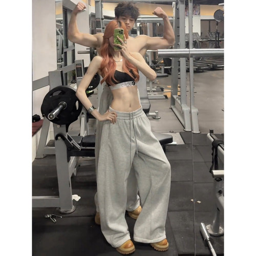 白花灰美式斜切弯刀卫裤男女秋冬