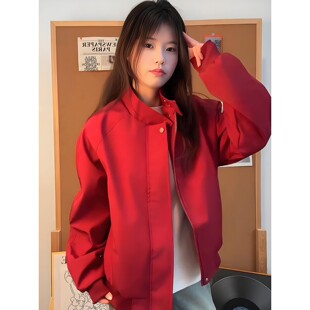 酒红色立领飞行员夹克男春季防风防水短款外套cleanfit立领棒球服