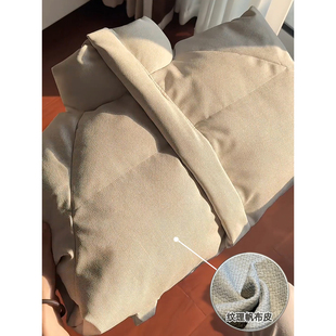 美式短款帆布皮羽绒棉服男冬季纹理感三防面包服高级感立领防寒服