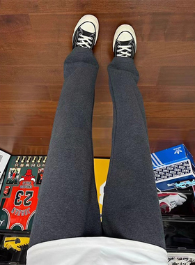 深灰色垂感慵懒风卫裤男秋冬美式复古加绒裤子直筒显瘦弯刀运动裤