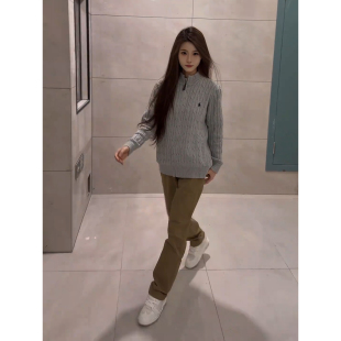 美式 灰色小马刺绣针织衫 情侣穿搭外套 毛衣男秋季 高级感慵懒风开衫