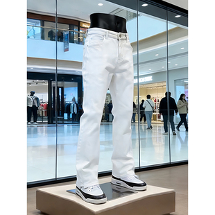 白色男士美式微喇牛仔裤直筒高腰提档vibe痞帅裤子窄板修身弯刀裤