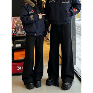 黑色517版型牛仔裤男款美式高街cleanfit裤子高腰弹力直筒弯刀裤