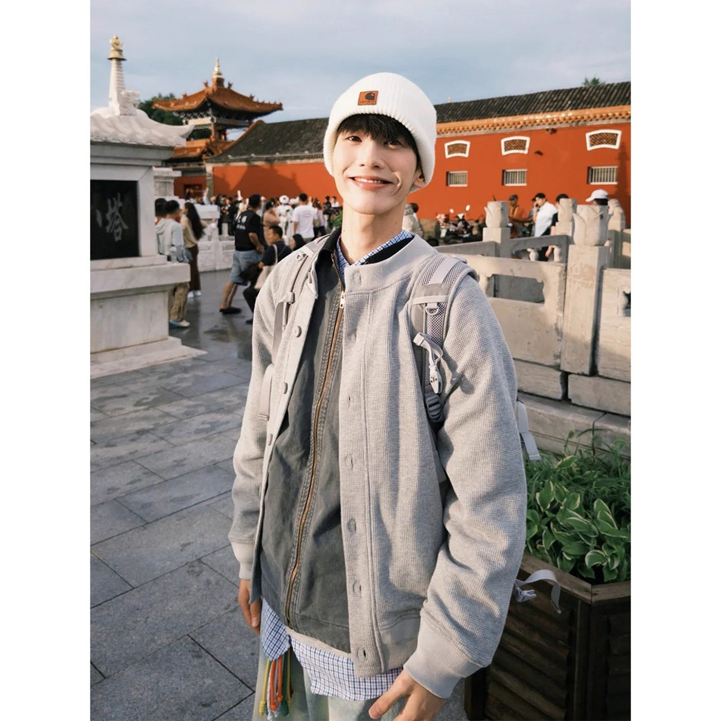 灰色慵懒风开衫卫衣男款美式复古