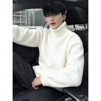 cleanfit白色高领毛衣男冬季加绒