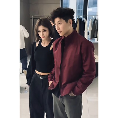 酒红色G9哈灵顿夹克男短款美式