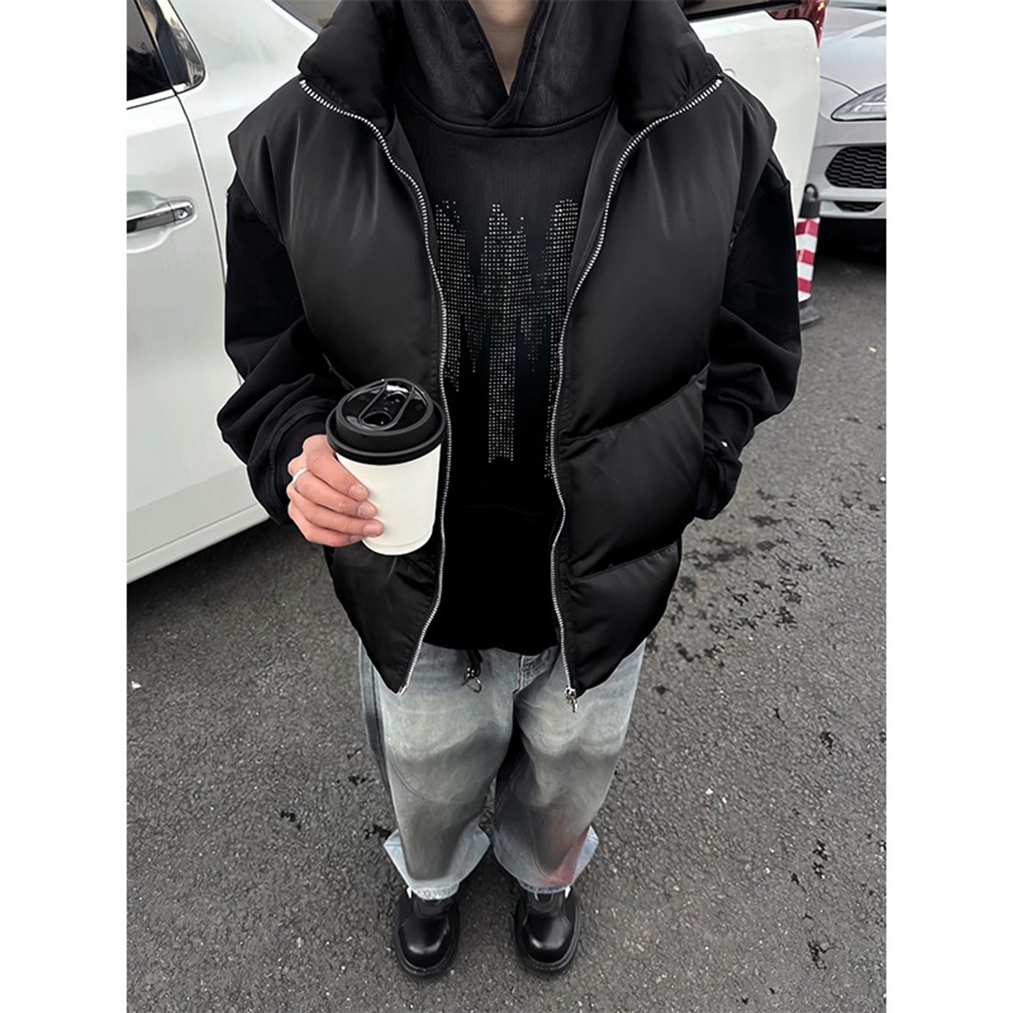 黑色美式羽绒马甲男冬季加厚立领