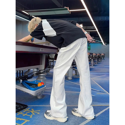 白色高级感微喇牛仔裤男高个子