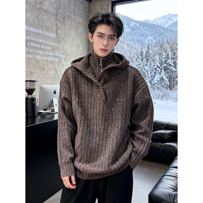 假两件连帽毛衣江浙沪男模穿搭
