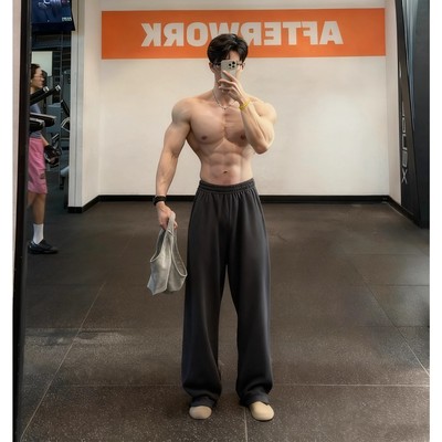 深灰色加绒健身运动裤子男款秋冬